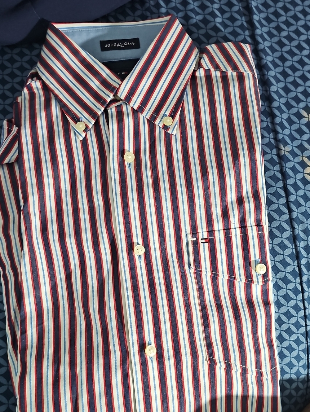 Tommy Hilfiger Red, Blue & White Striped Button-Down Shirt